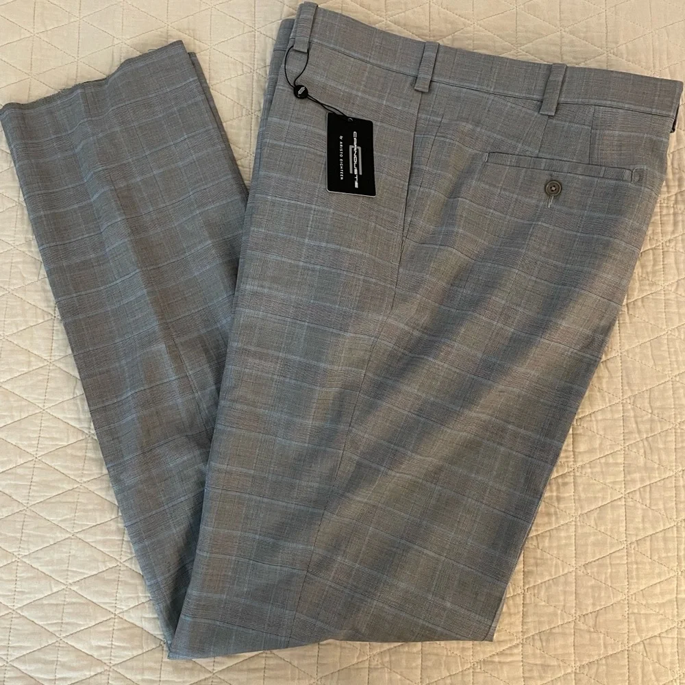 CARNOUSTIE‎ Windowpane Flat Front Stretch Wool Trouser in Gray Size 40 NWT $225